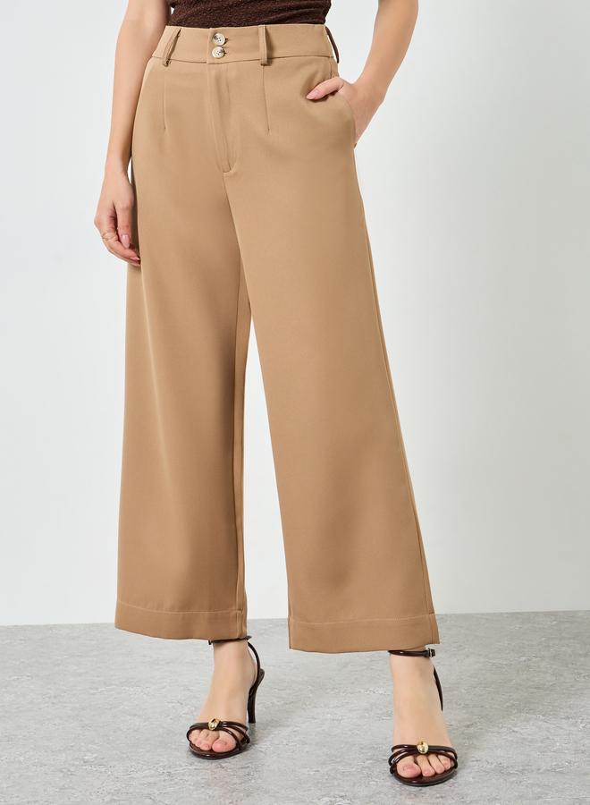 Styli Tan Solid Barrel Fit Trousers - Image 1